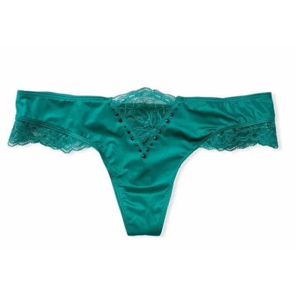 Victorias Secret Very Sexy Satin Micro Lace Crystals detail thong panty Cypress - Picture 7 of 9